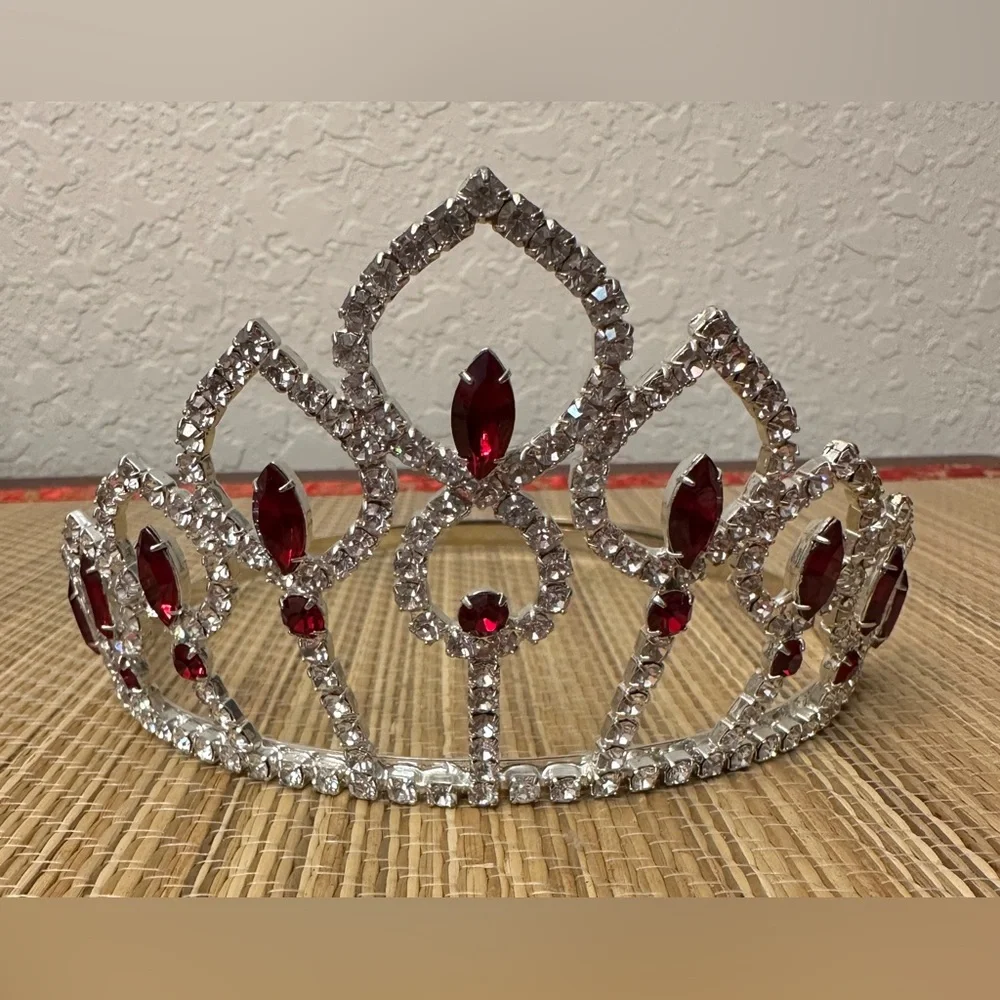 Ruby Red And Clear Rhinestone Tiara Wedding Princess Queen Pageant Crown